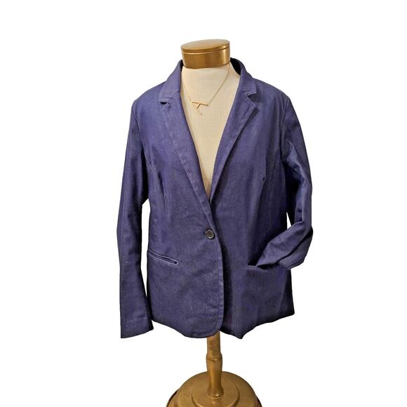 LANE BRYANT Women's Solid Blue Chambray Lined Blazer Jacket Top Size 16 $89 - Picture 1 of 8